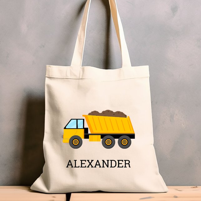 Yellow Dump Truck Kids Personalised Construction Tote Bag (Creator Uploaded)