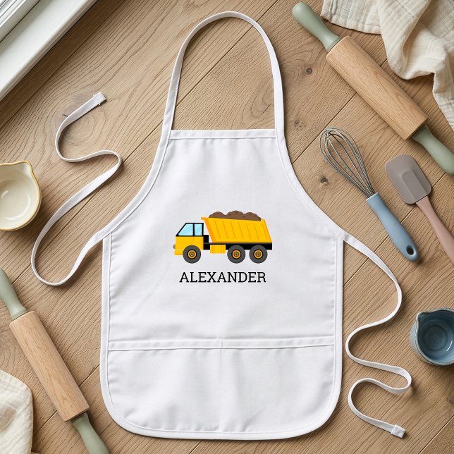 Yellow Dump Truck Personalised Construction Kids Apron (Creator Uploaded)