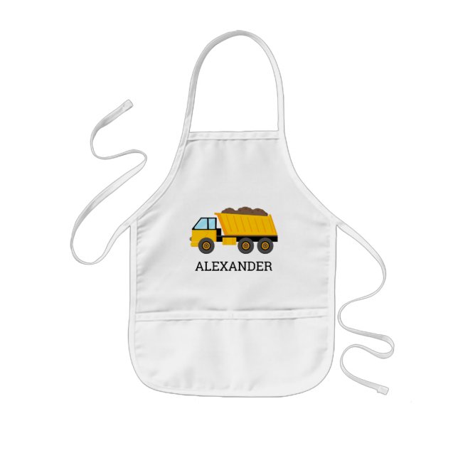 Yellow Dump Truck Personalised Construction Kids Apron (Front)