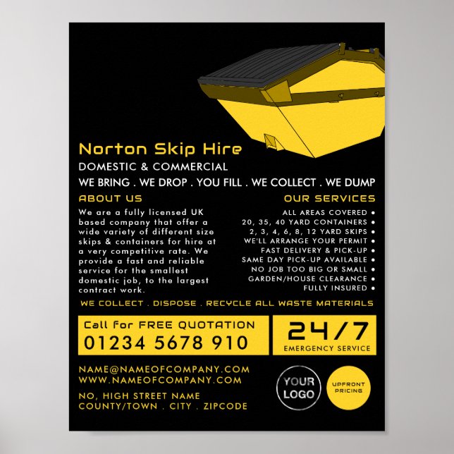 Yellow Dumpster, Skip/Dumpster Company Advertising Poster (Front)