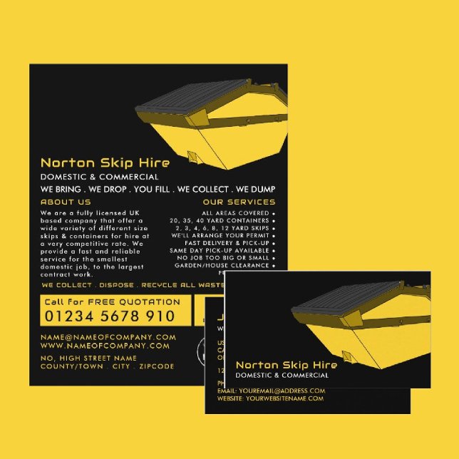 Yellow Dumpster, Skip/Dumpster Company Business Card (Creator Uploaded)