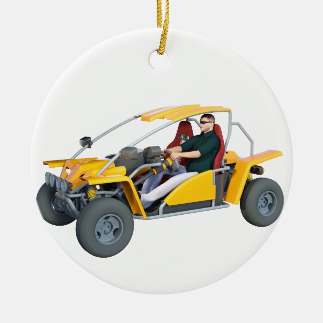 Yellow Dune Buggy Ceramic Tree Decoration (Front)