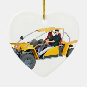 Yellow Dune Buggy Ceramic Tree Decoration