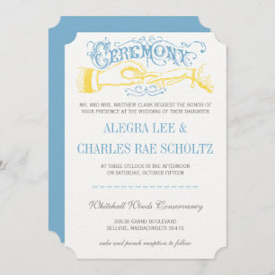 Yellow Dusk BLue Modern Vintage Typography Invite