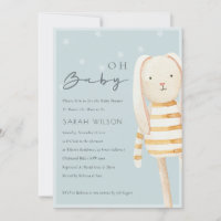 Yellow Dusky Blue Grey Bunny Oh Baby Shower Invite