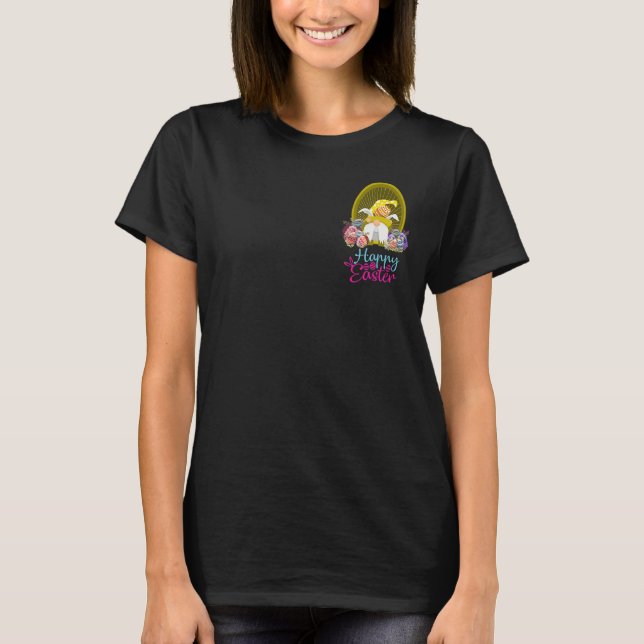 Yellow Dwarf Spring Gnome Happy Easter Eggs Basket T-Shirt (Front)