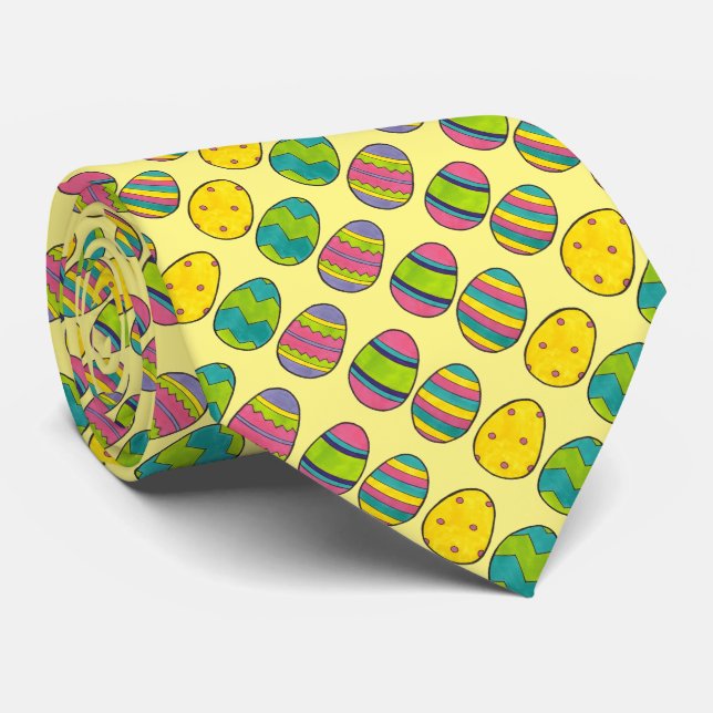 Yellow Easter Basket Egg Hunt Painted Eggs Tie (Rolled)