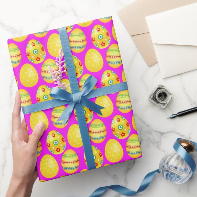 Yellow Easter Eggs On Hot Pink Wrapping Paper (Gifting)