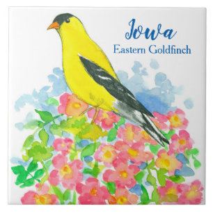 Yellow Eastern Goldfinch State Bird of Iowa Tile