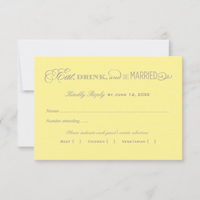 Yellow Eat Drink Be Married RSVP Card (Front)