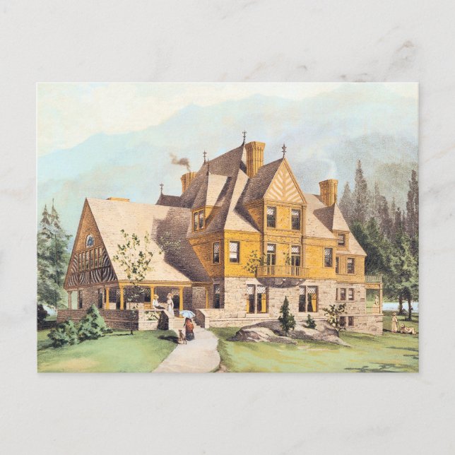 Yellow Elaborate Victorian Style Homes Postcard (Front)