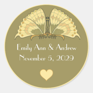 Yellow Elegance Art Deco Butterfly Classic Round Sticker