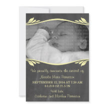 Yellow Elegant Chalkboard Baby Announcement