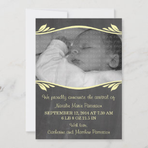 Yellow Elegant Chalkboard Baby Announcement