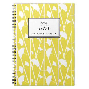 Yellow Elegant Floral Vines Pattern Personalised Spiral Notebook