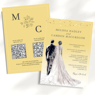 Yellow Elegant Modern QR Code Wedding Invitation