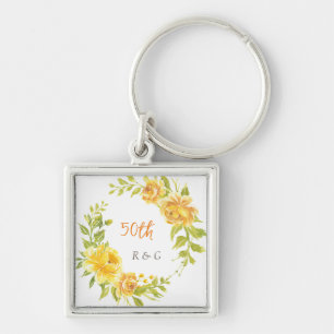 Yellow Elegant Monogram 50th Wedding Anniversary Key Ring