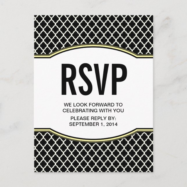 Yellow Elegant Quatrefoil RSVP Postcard (Front)