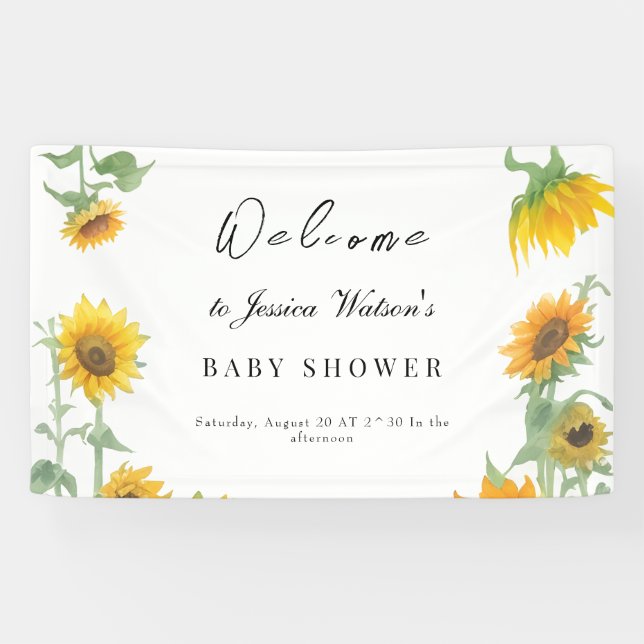 Yellow Elegant Sunflower Sunny Baby Shower Banner (Horizontal)