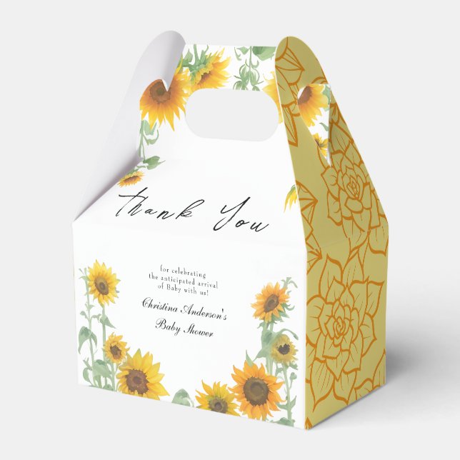 Yellow Elegant Sunflower Sunny Baby Shower Favour Box (Front Side)