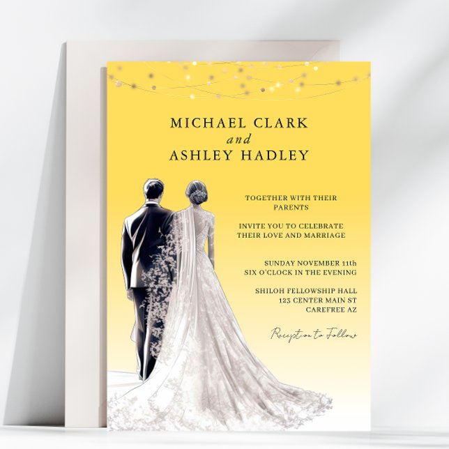 Yellow Elegant Traditional Bride Groom Wedding Invitation (Creator Uploaded)