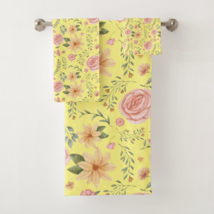 Yellow Elegant Vintage Wildflower Pattern Bath Towel Set