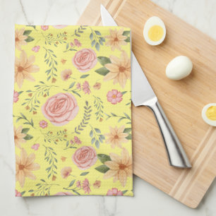 Yellow Elegant Vintage Wildflower Pattern Tea Towel