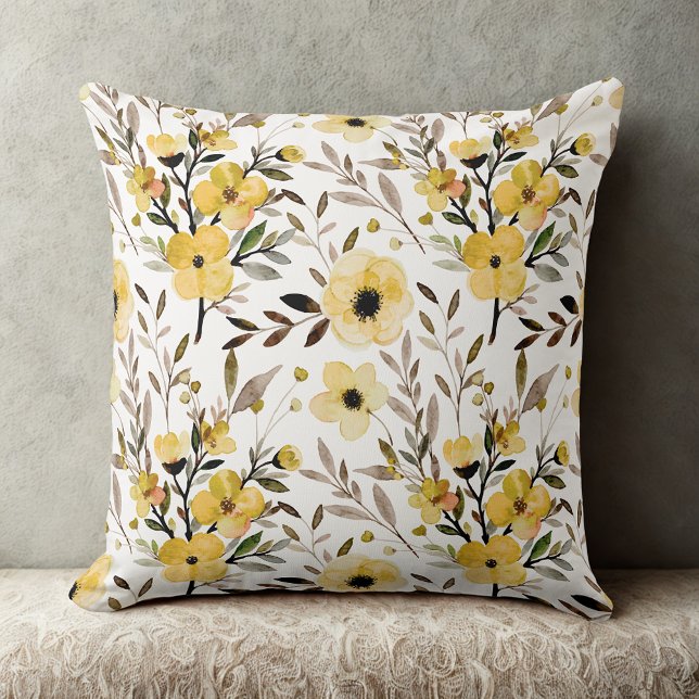 Yellow Elegant vintage wildflowers floral pattern  Cushion (Creator Uploaded)