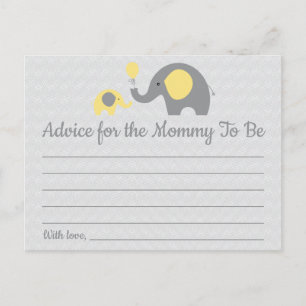 Yellow Elephant Baby Shower Advice for Mum Cards