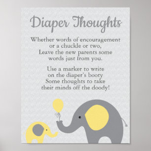 Yellow Elephant Baby Shower Diaper Thoughts Sign
