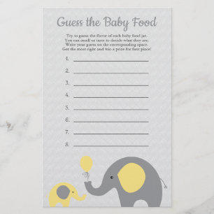 Yellow Elephant Baby Shower Guess Baby Food Game Flyer