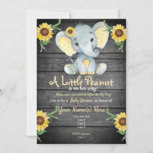 Yellow  Elephant Baby Shower invitation, rustic Invitation