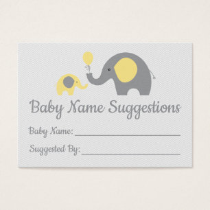 Yellow Elephant Baby Shower Name Suggestion Cards