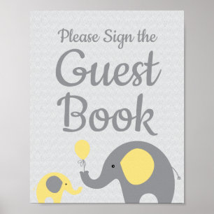 Yellow Elephant Baby Shower Sign Guest Book Sign