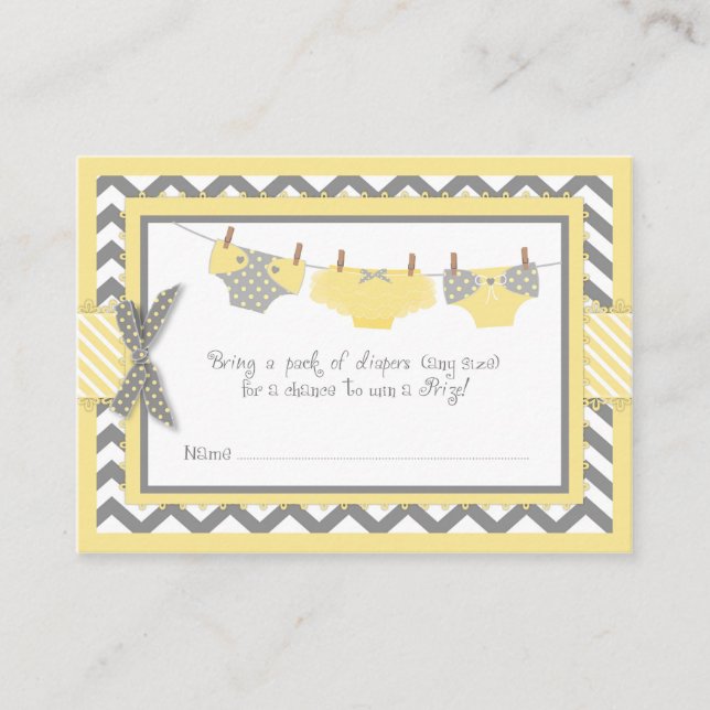Yellow Elephant Bird and Diaper Raffle Ticket Enclosure Card (Front)