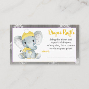 Yellow Elephant diaper raffle ticket winter Enclosure Card