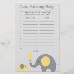 Yellow Elephant Guess the Baby Song Shower Game Flyer