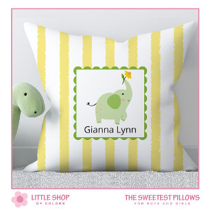 Yellow Elephant Monogram Baby Girl Boy Cushion