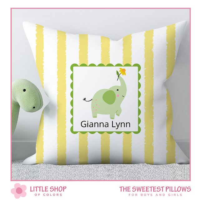 Yellow Elephant Monogram Baby Girl Boy Cushion (Creator Uploaded)