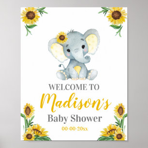 Yellow  Elephant Welcome Sign, Girl Shower Poster