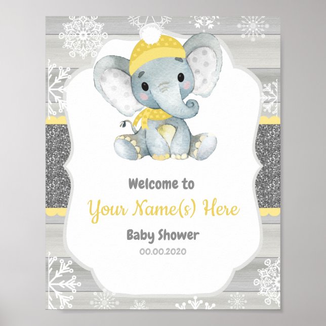 Yellow Elephant Winter Welcome Sign (Front)