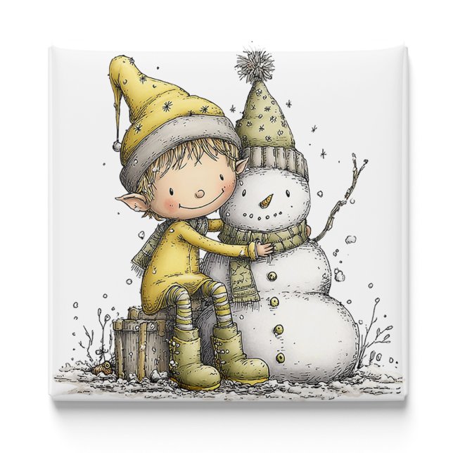 Yellow Elf Snowman Christmas Magnet (Yellow Elf Snowman Christmas Magnet by PiggyPrint Sticker. by PiggyPrint Sticker. )