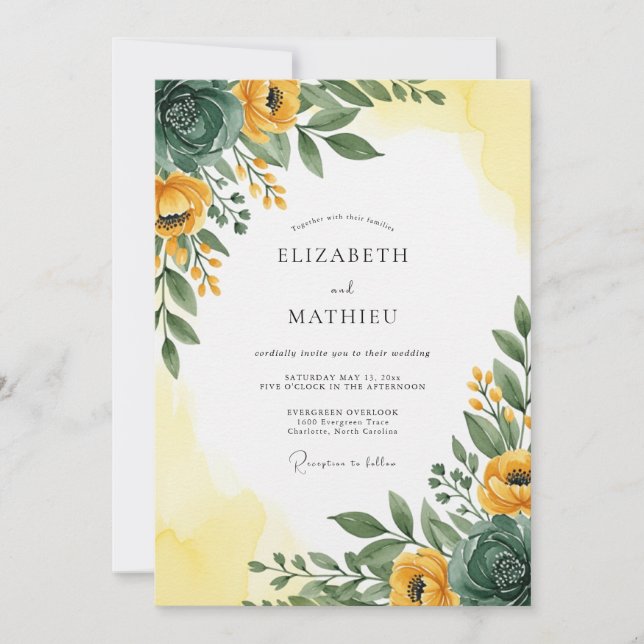 Yellow Emerald Radiant Spring Wedding Invitation (Front)