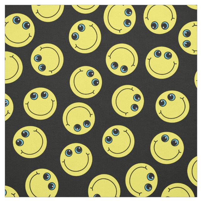 Yellow Emoji Faces on Black Fabric (Swatch)
