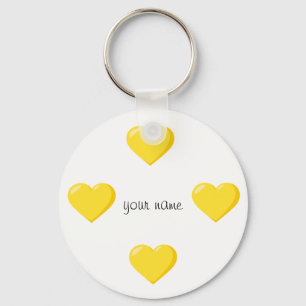 Yellow Emoji Hearts  and '' Your Name Here " Key Ring