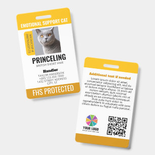 Yellow Emotional Support Cat ID Badge