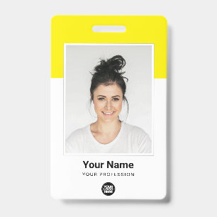 Yellow Employee huge Photo Qr Bar Code Logo Name ID Badge