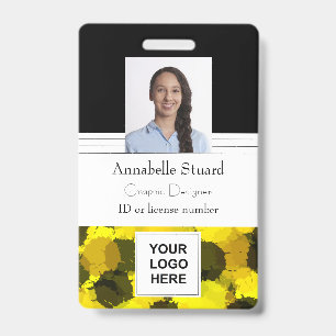 Yellow Employee Photo Name Bar Code Company Logo ID Badge