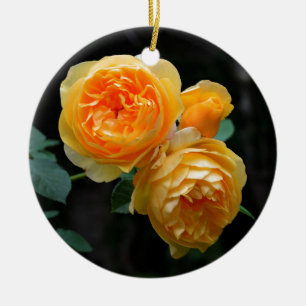 Yellow English Roses Ceramic Tree Decoration