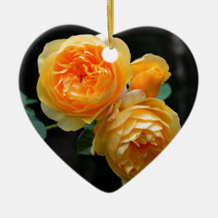 Yellow English Roses Ceramic Tree Decoration